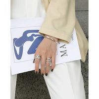 Geometry Double-Layer Hollow Cross Wide Adjustable Ring, 925 Sterling Silver