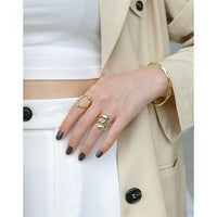 Geometry Double-Layer Hollow Cross Wide Adjustable Ring, 925 Sterling Silver