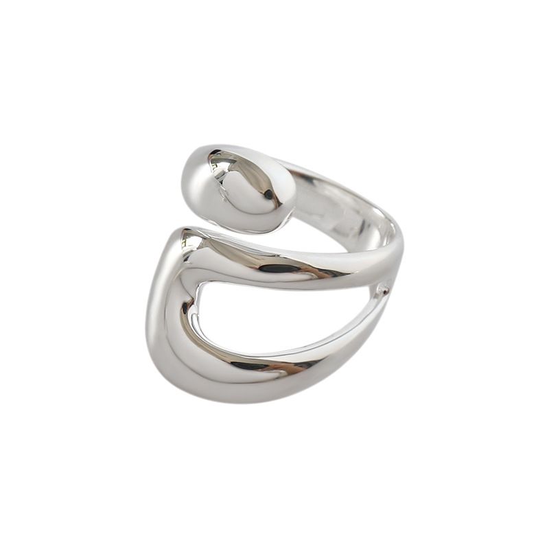 Geometry Double-Layer Hollow Cross Wide Adjustable Ring, 925 Sterling Silver