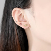 Honey Bee Pink Flower Stud Earrings 925 Sterling Silver