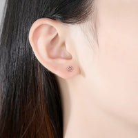 Honey Bee Pink Flower Stud Earrings 925 Sterling Silver