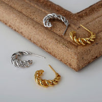 Twisted Lines C-Shape Sterling Silver Stud Earrings
