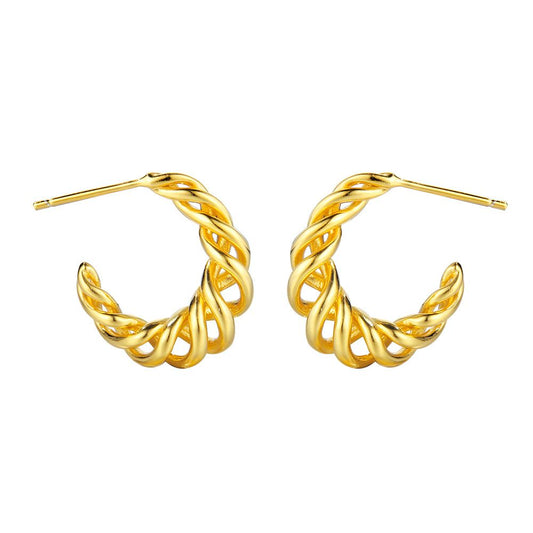 Twisted Lines C-Shape Sterling Silver Stud Earrings