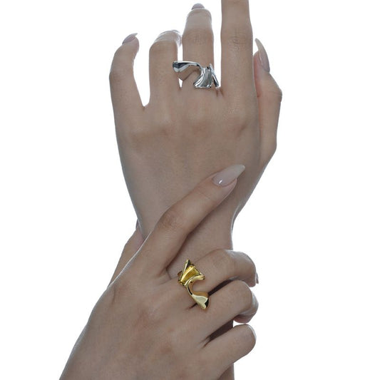 Irregular Twisted Wave Sterling Adjustable Ring