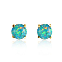 Round Created Opal Sterling Silver Stud Earrings