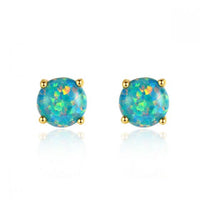 Round Created Opal Sterling Silver Stud Earrings