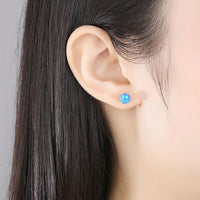 Round Created Opal Sterling Silver Stud Earrings