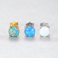 Round Created Opal Sterling Silver Stud Earrings