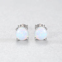 Round Created Opal Sterling Silver Stud Earrings