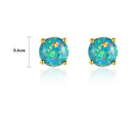 Round Created Opal Sterling Silver Stud Earrings