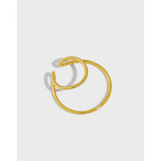 Double Layer Geometry Non-Pierced Earring (925 Sterling Silver, Single)