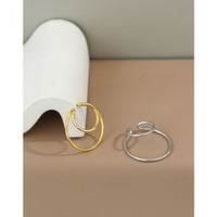 Double Layer Geometry Non-Pierced Earring (925 Sterling Silver, Single)