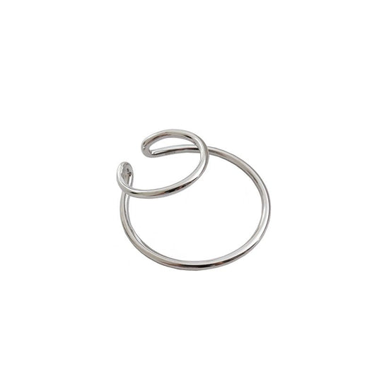 Double Layer Geometry Non-Pierced Earring (925 Sterling Silver, Single)