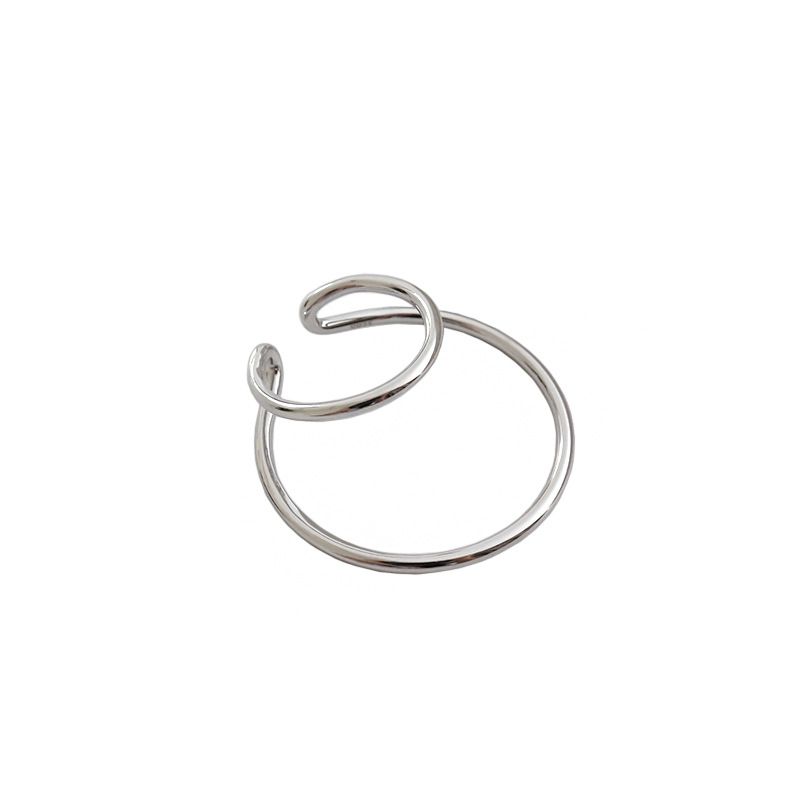 Double Layer Geometry Non-Pierced Earring (925 Sterling Silver, Single)