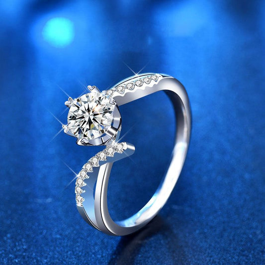 Six-Claw Moissanite 1ct Open 925 Sterling Silver Ring