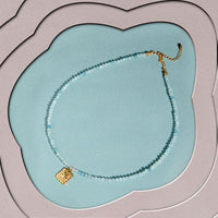 Flower Square Tag Natural Aquamarine Necklace