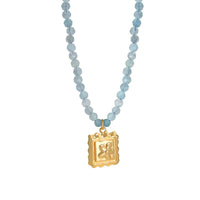 Flower Square Tag Natural Aquamarine Necklace