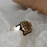Vintage Portrait Adjustable 925 Sterling Silver Wide Ring