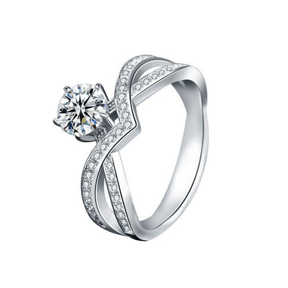 Six-Claw Round Moissanite Crown Cross Adjustable Ring