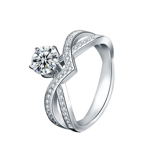 Six-Claw Round Moissanite Crown Cross Adjustable Ring