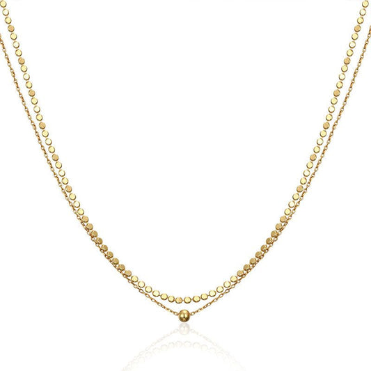 Double Layer Bead Chain Necklace, 925 Sterling Silver