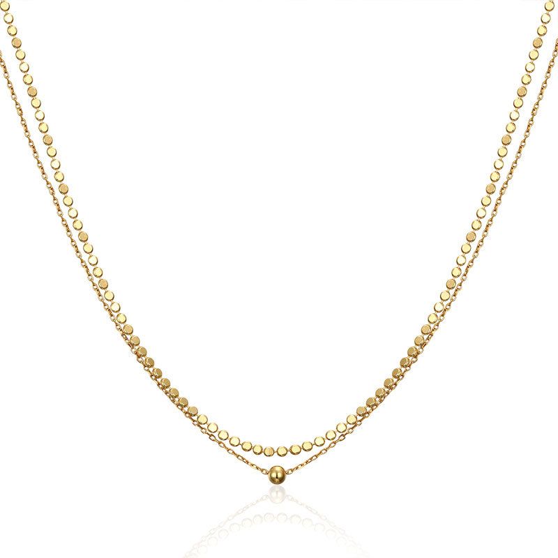 Double Layer Bead Chain Necklace, 925 Sterling Silver