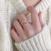 Double Layer Irregular Wave Wide 925 Sterling Silver Adjustable Ring