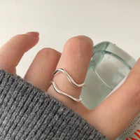 Double Layer Irregular Wave Wide 925 Sterling Silver Adjustable Ring