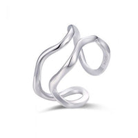 Double Layer Irregular Wave Wide 925 Sterling Silver Adjustable Ring