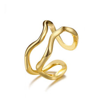 Double Layer Irregular Wave Wide 925 Sterling Silver Adjustable Ring