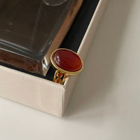 Natural Red Oval Agate Sterling Silver Adjustable Ring