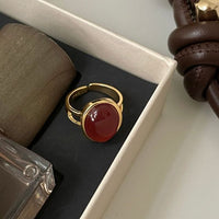 Natural Red Oval Agate Sterling Silver Adjustable Ring
