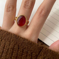 Natural Red Oval Agate Sterling Silver Adjustable Ring