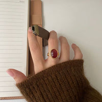 Natural Red Oval Agate Sterling Silver Adjustable Ring