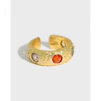 Colorful Round Crystal Sterling Silver Adjustable Ring