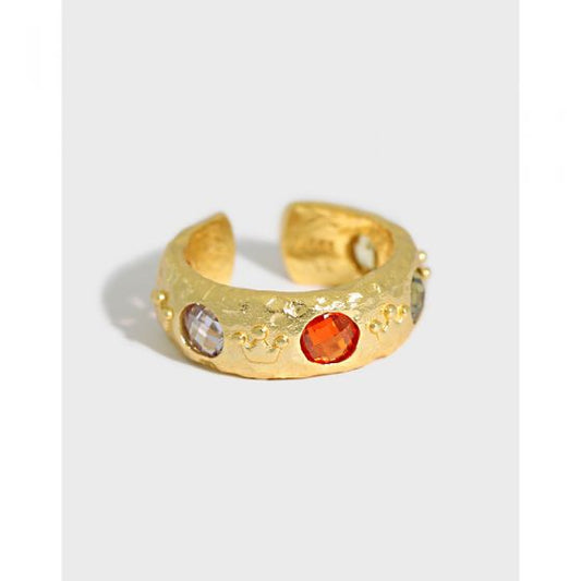 Colorful Round CZ Sterling Silver Adjustable Ring