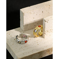 Colorful Round Crystal Sterling Silver Adjustable Ring