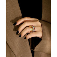 Colorful Round Crystal Sterling Silver Adjustable Ring