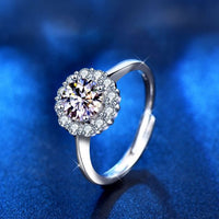 Sunflower Moissanite Crystal Adjustable 925 Sterling Silver Ring