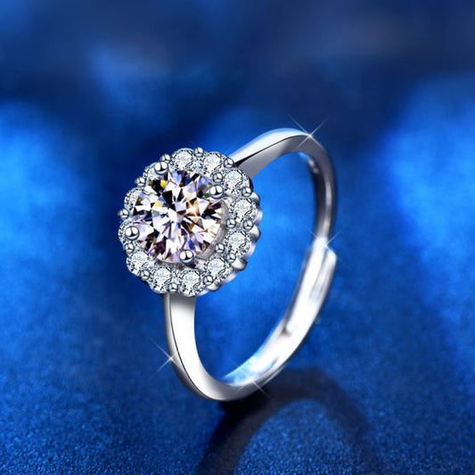 Sunflower Moissanite CZ Adjustable 925 Sterling Silver Ring