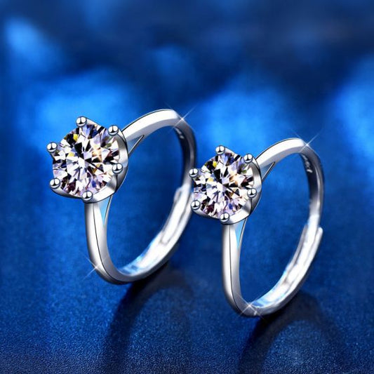 Minimalist Six-Claw Moissanite Adjustable Promise Ring
