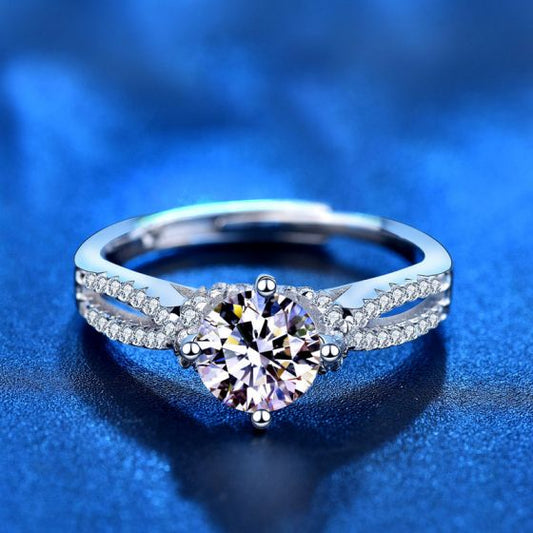 Round Moissanite Babysbreath Adjustable 925 Sterling Silver Ring