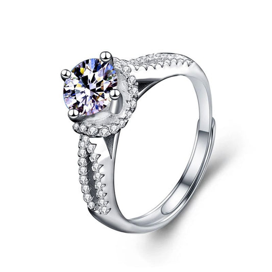 Round Moissanite Babysbreath Adjustable 925 Sterling Silver Ring