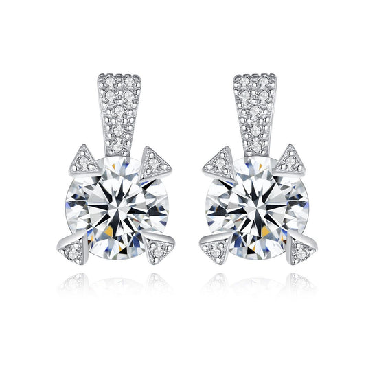Round Triangle Cubic Zirconia Sterling Silver Stud Earrings