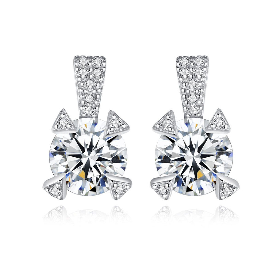 Round Triangle Cubic Zirconia Sterling Silver Stud Earrings