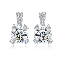 Round Triangle Cubic Zirconia Sterling Silver Stud Earrings