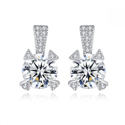 Round Triangle Cubic Zirconia Sterling Silver Stud Earrings