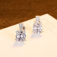 Round Triangle Cubic Zirconia Sterling Silver Stud Earrings
