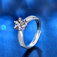 Simple Six Claw Round Moissanite Crystal Adjustable Ring