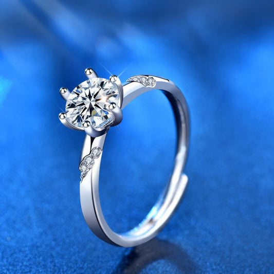 Classic Six Claw Moissanite Crown Ring, 925 Sterling Silver (Adjustable)